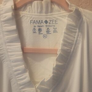 Fama Zee Ruffled V-Neck Top in Cream